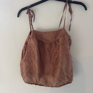 Tara Jarmon for Target 100% Silk Brown Embroidered Tie-Strap Women’s Tank Top